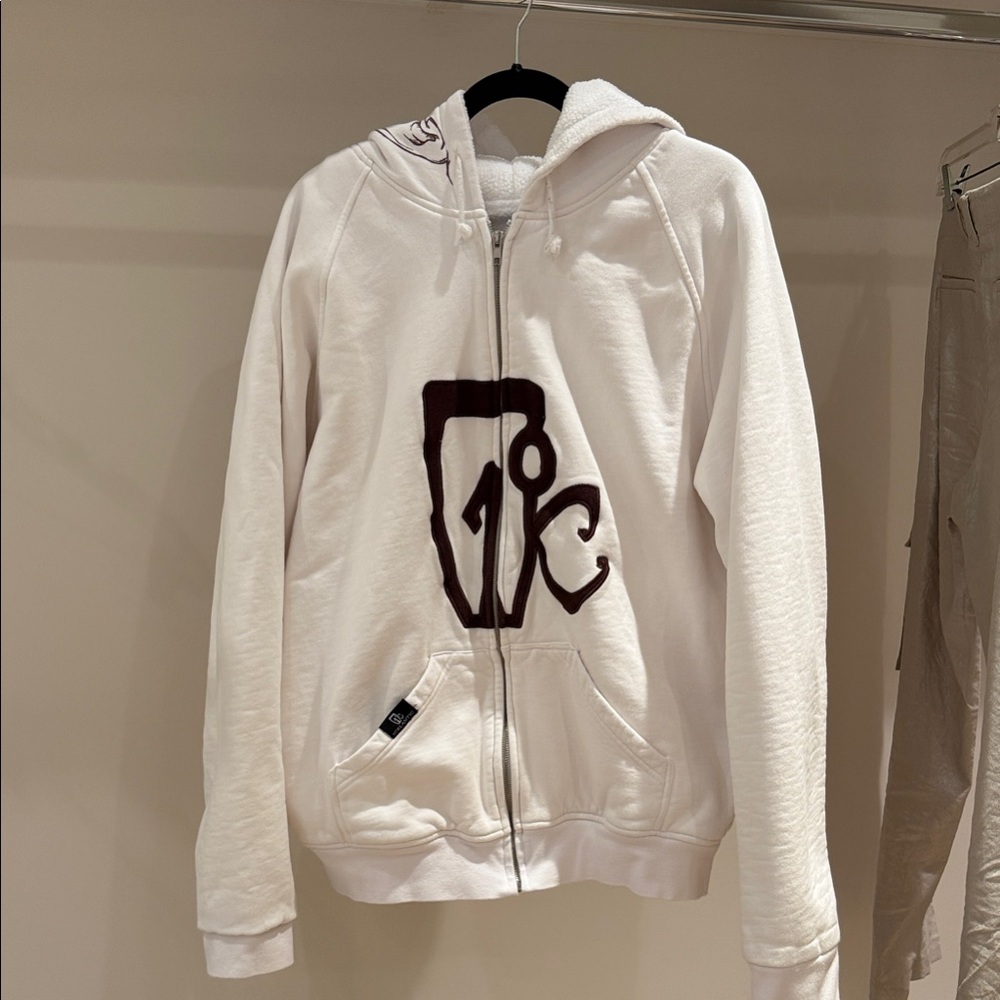 White Zip-Up Hoodie with Logo